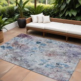 8' X 10' Navy Blue And Sky Blue Floral Washable Indoor Outdoor Area Rug