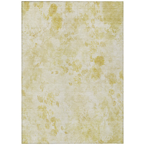 3' X 5' Gold Wheat And Ivory Floral Washable Indoor Outdoor Area Rug