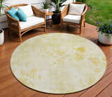 8' Gold Wheat And Ivory Round Floral Washable Indoor Outdoor Area Rug