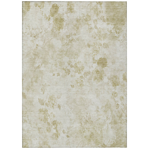 3' X 5' Khaki Beige And Tan Floral Washable Indoor Outdoor Area Rug