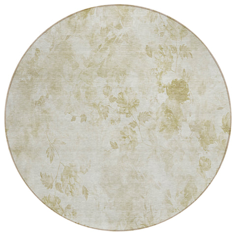 8' Khaki Beige And Tan Round Floral Washable Indoor Outdoor Area Rug