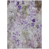 8' X 10' Purple Lavender And Artichoke Green Floral Washable Indoor Outdoor Area Rug