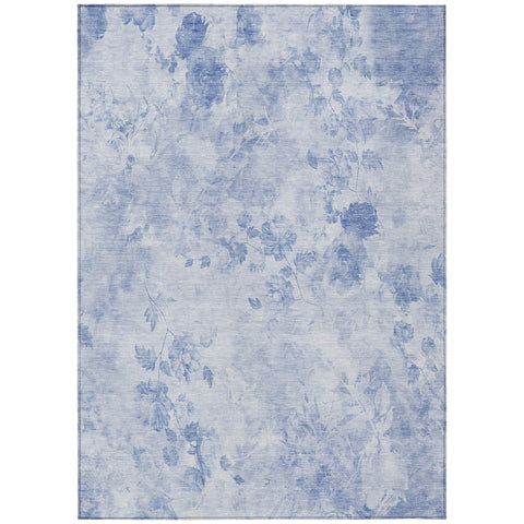3' X 5' Sky Blue And Denim Blue Floral Washable Indoor Outdoor Area Rug