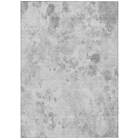 5' X 8' Gray Charcoal And Silver Floral Washable Indoor Outdoor Area Rug