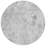 8' Gray Charcoal And Silver Round Floral Washable Indoor Outdoor Area Rug
