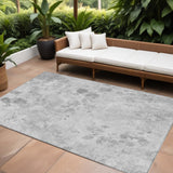 8' X 10' Gray Charcoal And Silver Floral Washable Indoor Outdoor Area Rug