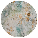 8' Teal Blue And Green Round Floral Washable Indoor Outdoor Area Rug