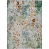 8' X 10' Teal Blue And Green Floral Washable Indoor Outdoor Area Rug