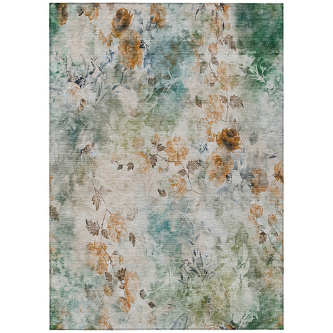 8' X 10' Teal Blue And Green Floral Washable Indoor Outdoor Area Rug