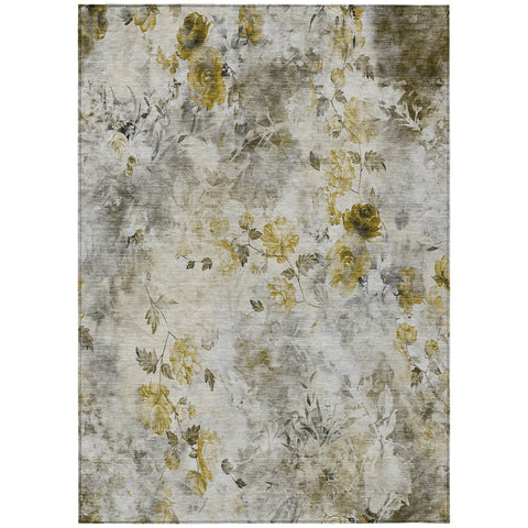 3' X 5' Taupe Ivory And Tan Floral Washable Indoor Outdoor Area Rug