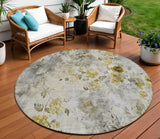 8' Taupe Ivory And Tan Round Floral Washable Indoor Outdoor Area Rug
