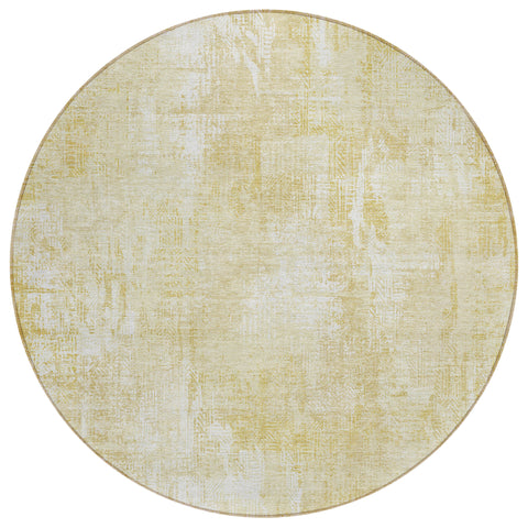 8' Beige Tan And Ivory Round Abstract Washable Indoor Outdoor Area Rug