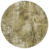 8' Brown Taupe And Ivory Round Abstract Washable Indoor Outdoor Area Rug
