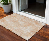 3' X 5' Coral Peach And Ivory Abstract Washable Indoor Outdoor Area Rug