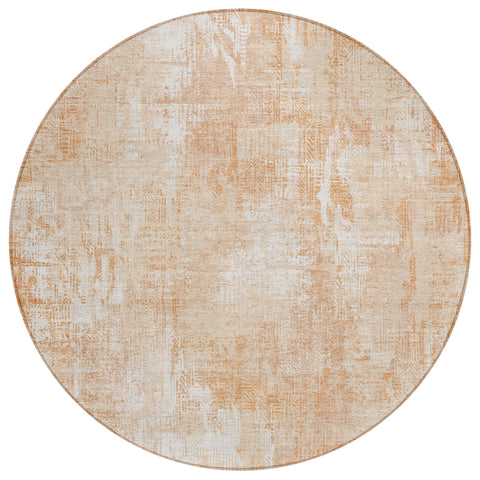 8' Coral Peach And Ivory Round Abstract Washable Indoor Outdoor Area Rug