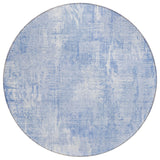 8' Sky Blue Denim Blue And Ivory Round Abstract Washable Indoor Outdoor Area Rug
