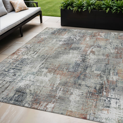 5' X 8' Taupe Gray And Copper Abstract Washable Indoor Outdoor Area Rug