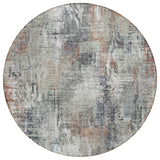 8' Taupe Gray And Copper Round Abstract Washable Indoor Outdoor Area Rug