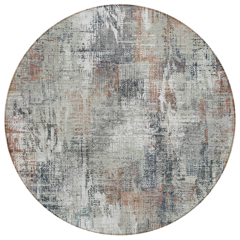 8' Taupe Gray And Copper Round Abstract Washable Indoor Outdoor Area Rug