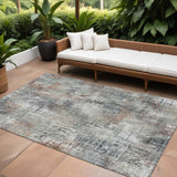 8' X 10' Taupe Gray And Copper Abstract Washable Indoor Outdoor Area Rug