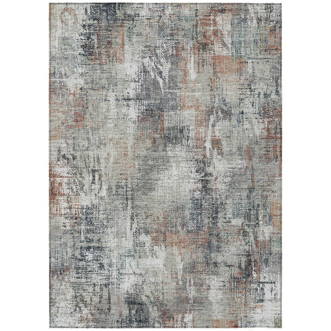 8' X 10' Taupe Gray And Copper Abstract Washable Indoor Outdoor Area Rug