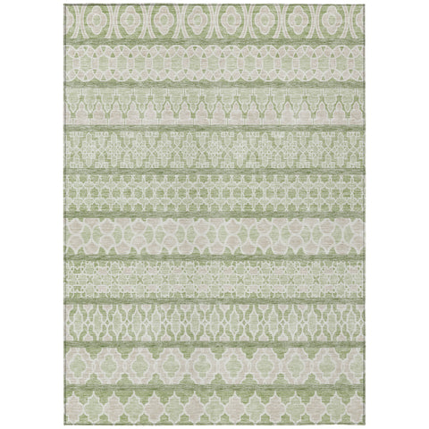 5' X 8' Artichoke Green And Ivory Quatrefoil Washable Indoor Outdoor Area Rug