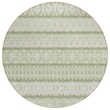 8' Artichoke Green And Ivory Round Quatrefoil Washable Indoor Outdoor Area Rug