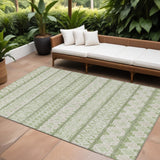 8' X 10' Artichoke Green And Ivory Quatrefoil Washable Indoor Outdoor Area Rug