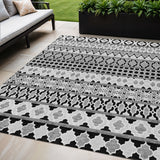 5' X 8' Black Gray And Ivory Quatrefoil Washable Indoor Outdoor Area Rug