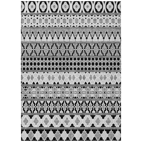 5' X 8' Black Gray And Ivory Quatrefoil Washable Indoor Outdoor Area Rug