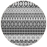 8' Black Gray And Ivory Round Quatrefoil Washable Indoor Outdoor Area Rug