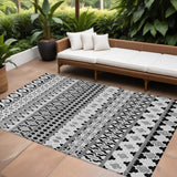 8' X 10' Black Gray And Ivory Quatrefoil Washable Indoor Outdoor Area Rug