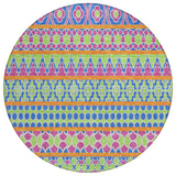 8' Blush Blue And Lime Green Round Quatrefoil Washable Indoor Outdoor Area Rug