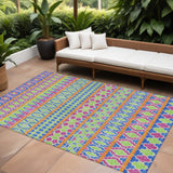 8' X 10' Blush Blue And Lime Green Quatrefoil Washable Indoor Outdoor Area Rug