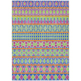 8' X 10' Blush Blue And Lime Green Quatrefoil Washable Indoor Outdoor Area Rug