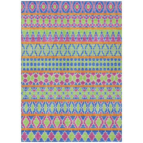 8' X 10' Blush Blue And Lime Green Quatrefoil Washable Indoor Outdoor Area Rug