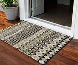 3' X 5' Charcoal Gray And Gold Quatrefoil Washable Indoor Outdoor Area Rug