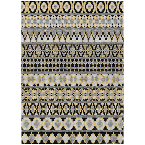 3' X 5' Charcoal Gray And Gold Quatrefoil Washable Indoor Outdoor Area Rug