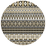 8' Charcoal Gray And Gold Round Quatrefoil Washable Indoor Outdoor Area Rug