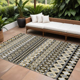 8' X 10' Charcoal Gray And Gold Quatrefoil Washable Indoor Outdoor Area Rug