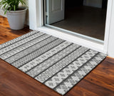 3' X 5' Gray Charcoal And Silver Quatrefoil Washable Indoor Outdoor Area Rug