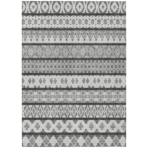 3' X 5' Gray Charcoal And Silver Quatrefoil Washable Indoor Outdoor Area Rug