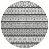 8' Gray Charcoal And Silver Round Quatrefoil Washable Indoor Outdoor Area Rug