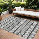 8' X 10' Gray Charcoal And Silver Quatrefoil Washable Indoor Outdoor Area Rug