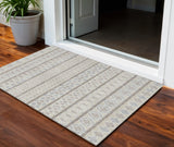 3' X 5' Ivory Beige And Taupe Quatrefoil Washable Indoor Outdoor Area Rug