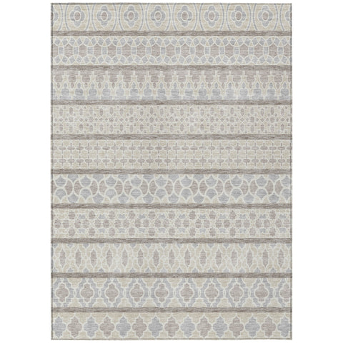 5' X 8' Ivory Beige And Taupe Quatrefoil Washable Indoor Outdoor Area Rug