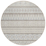 8' Ivory Beige And Taupe Round Quatrefoil Washable Indoor Outdoor Area Rug