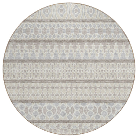 8' Ivory Beige And Taupe Round Quatrefoil Washable Indoor Outdoor Area Rug
