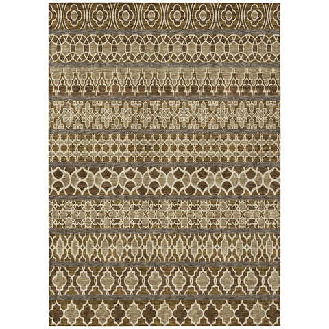 5' X 8' Brown And Taupe Quatrefoil Washable Indoor Outdoor Area Rug