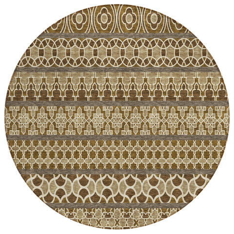 8' Brown And Taupe Round Quatrefoil Washable Indoor Outdoor Area Rug